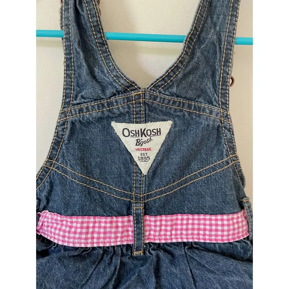 Oshkosh Vintage 90s Ruffle Belt Denim Dress Blue Pink Size 24 months 2 Toddler